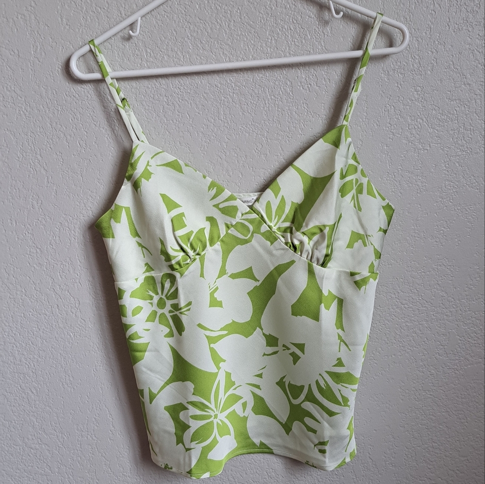 Green White Floral Pint Tank Top Size Large
